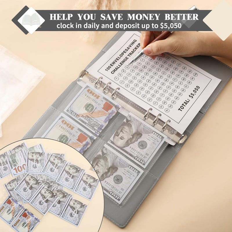 NICOOTH 100 Envelopes Money Saving Binder A5 Savings Challenge Book (A5full Grey) - Image 5